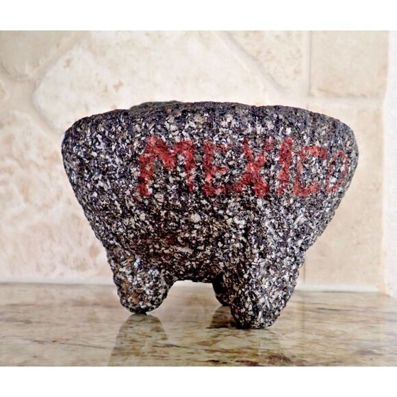 Authentic MOLCAJETE Mexico Basalt Mortar & Pestle 7" dia Volcanic Lava Stone - Picture 2 of 16